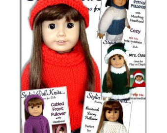 Knitting Patterns, fits American girl and 18 inch doll, knit clothes, Sweaters, PDF File