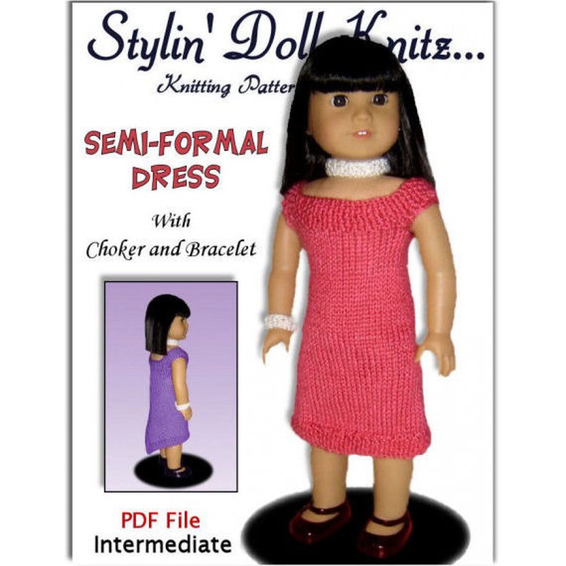 Knitting pattern, Semi Formal dress, Fits 18 inch, American Girl Doll, Instant Download 035 image 1