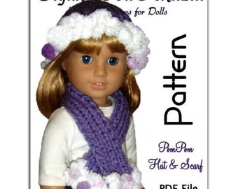 Knitting Pattern. Fits 18 inch, American Girl, Hat and Scarf, Instant Download 105