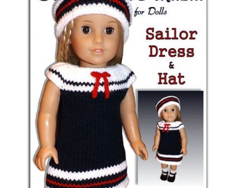 PDF Knitting Pattern. Sailor Set. Fits American Girl Doll and 18 inch. 048