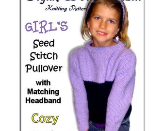 Childrens Knitting Pattern. Seed St. Pullover. Girls Sweater and Headband. PDF Instant Download
