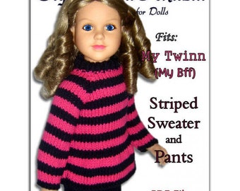 Knitting Pattern fits My Twinn (My BFF), 23 inch dolls. Striped Sweater and Pants PDF File 648