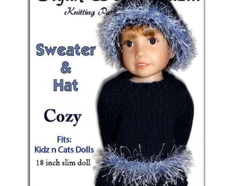 Knitting Pattern fits Kidz n Cats Dolls. Sweater and Hat  Instant Download 454