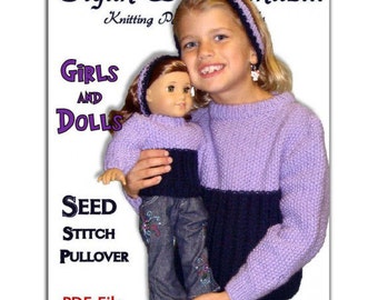 Knitting Patterns, Matching Girl and Doll sweaters. American Girl Doll. AG, PDF