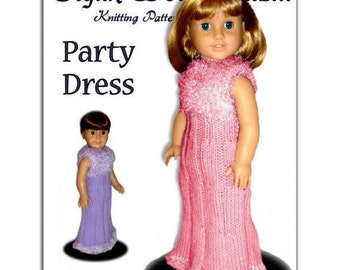 Fits 18" including American Girl Doll. Party Dress knitting pattern. Instant Download 016