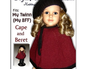 Knitting Pattern fits My Twinn (My BFF), 23 inch dolls. Cape and Beret. PDF,  Instant Download 618