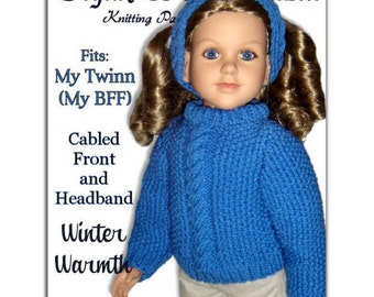 Knitting Pattern fits My Twinn (My BFF), 23 inch dolls. Cabled Front Sweater. PDF, 603