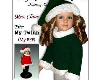 Knitting pattern, fits My Twinn and 23 inch dolls. (my BFF) Santa Hat and Sweater, PDF, 605