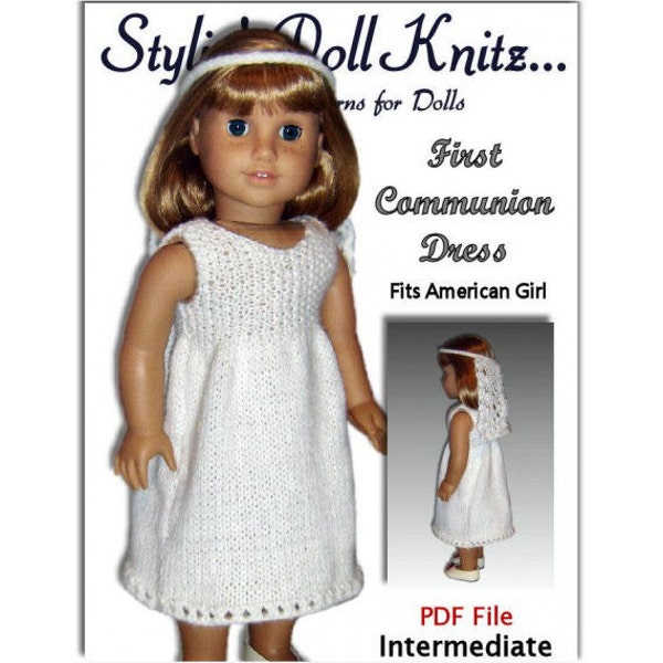 Knitting Pattern for Communion Dress, fits American Girl Doll and 18 in. dolls. Instant Download 107