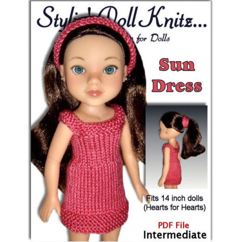 Knitting Pattern. Fits Hearts for Hearts Doll, 14 inch. Sun Dress PDF Instant Download 253 image 1