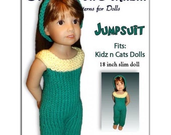 Knitting Pattern fits Kidz n Cats Dolls. Pant Jumpsuit.  Instant Download 453