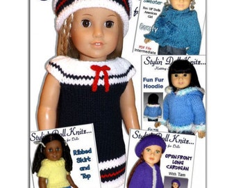 Knitting Patterns for doll clothes, Fit American girl Doll, 18 inch. Instant Download