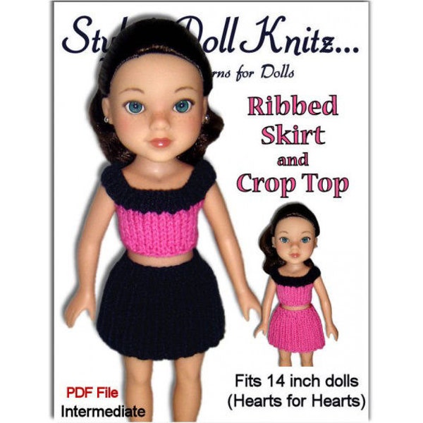 Knitting Pattern. Fits Hearts for Hearts Doll. Skirt and Top  PDF 254