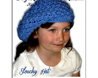 Knitting Pattern. Slouchy Hat, Girls and Kids. PDF File Instant Download