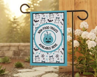 Teal Pumpkin Halloween Garden Flag, Food Allergy Awareness, Ghosts and Bats
