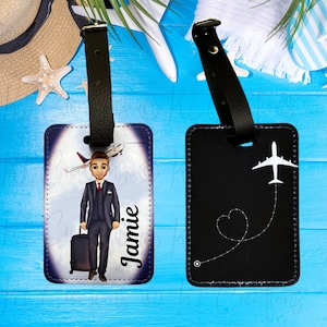 PU Leather cabin crew Luggage Tag-Personalised male British Airways Character Travel Tag-Cute man air host cabin bag tag-BA travel accessory