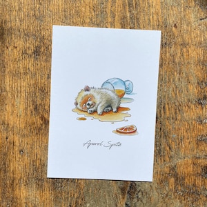 Punimals Aperol Spitz Postkarte | Süßer beschwipster Hund | Lustige Tier Aquarell Kunst | Geschenk Grußkarte für Aperol Fans