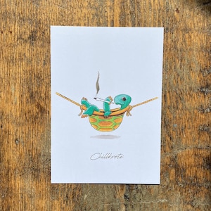 Punimals Chillkröte Postkarte | Entspannte Schildkörte | Lustige Tier Aquarell Kunst | Geschenk Grußkarte für hang and loose Gleichgesinnte