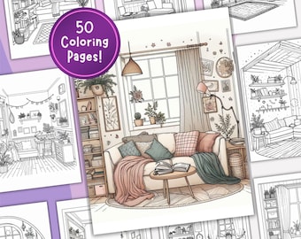 Cozy Corner Coloring Page for Kids and Adults, Cozy Interior, Instant Download, Printable Sheets