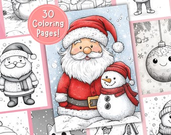 Christmas Coloring – Kawaii Coloring Book, Christmas Coloring Page, Printable Coloring Sheet, Stress Relief, Instant Download