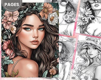 Lovely Woman Summer Coloring – Beautiful Woman, Coloring Page for Adults, Printable, Instant Download, Digital Product