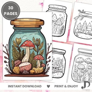 Forest Jar Coloring Page – Digital Product, Printable Coloring, Instant Download