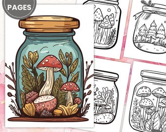 Forest Jar Coloring Page – Digital Product, Printable Coloring, Instant Download