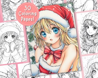 Cute Anime Coloring – Christmas Coloring Page, Stress Relief, Printable Coloring Sheet, Instant Download