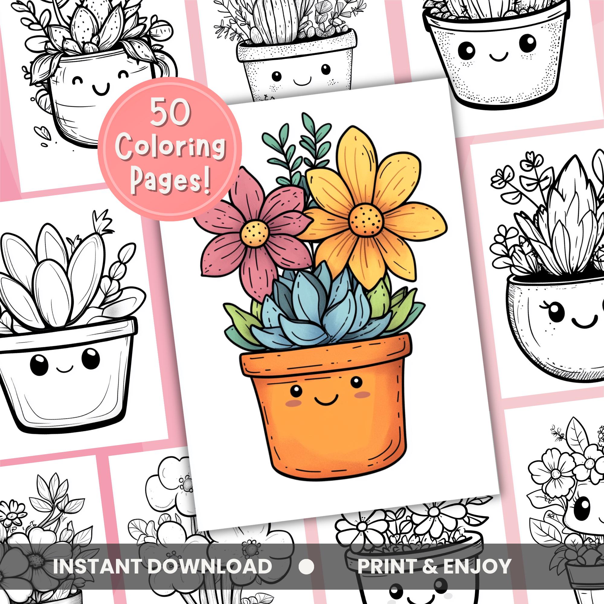 Cute Flower Pot Coloring Page, Digital Download, Printable Coloring ...