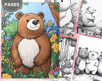 Cute Bear Coloring – Cartoon Bear, Printable, Instant Download, Digital Product