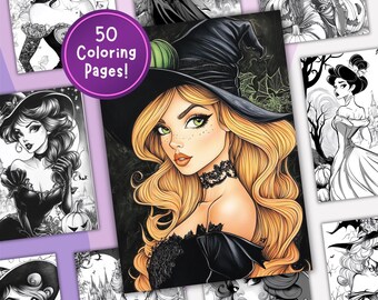 Halloween Disney-Inspired Woman Coloring Page, Digital Download, Printable Sheet, Stress Relief for Teens and Adults