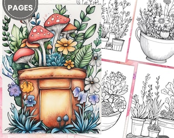 Garden Coloring Page, Pocket Garden – Flower Coloring, Adult Coloring Page, Digital Product, Instant Download