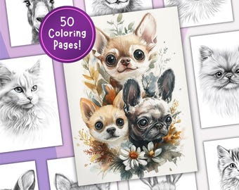 Animal Portrait Coloring Page, Digital Download, Printable Sheet, Stress Relief for Teens and Adults