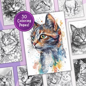 Cute Cat Coloring Page, Digital Download, Printable Sheet, Stress Relief for Teens and Adults