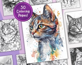 Cute Cat Coloring Page, Digital Download, Printable Sheet, Stress Relief for Teens and Adults