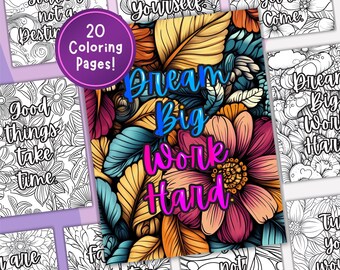 Motivational Quotes Coloring Page, Digital Download, Printable Sheet, Stress Relief for Teens and Adults