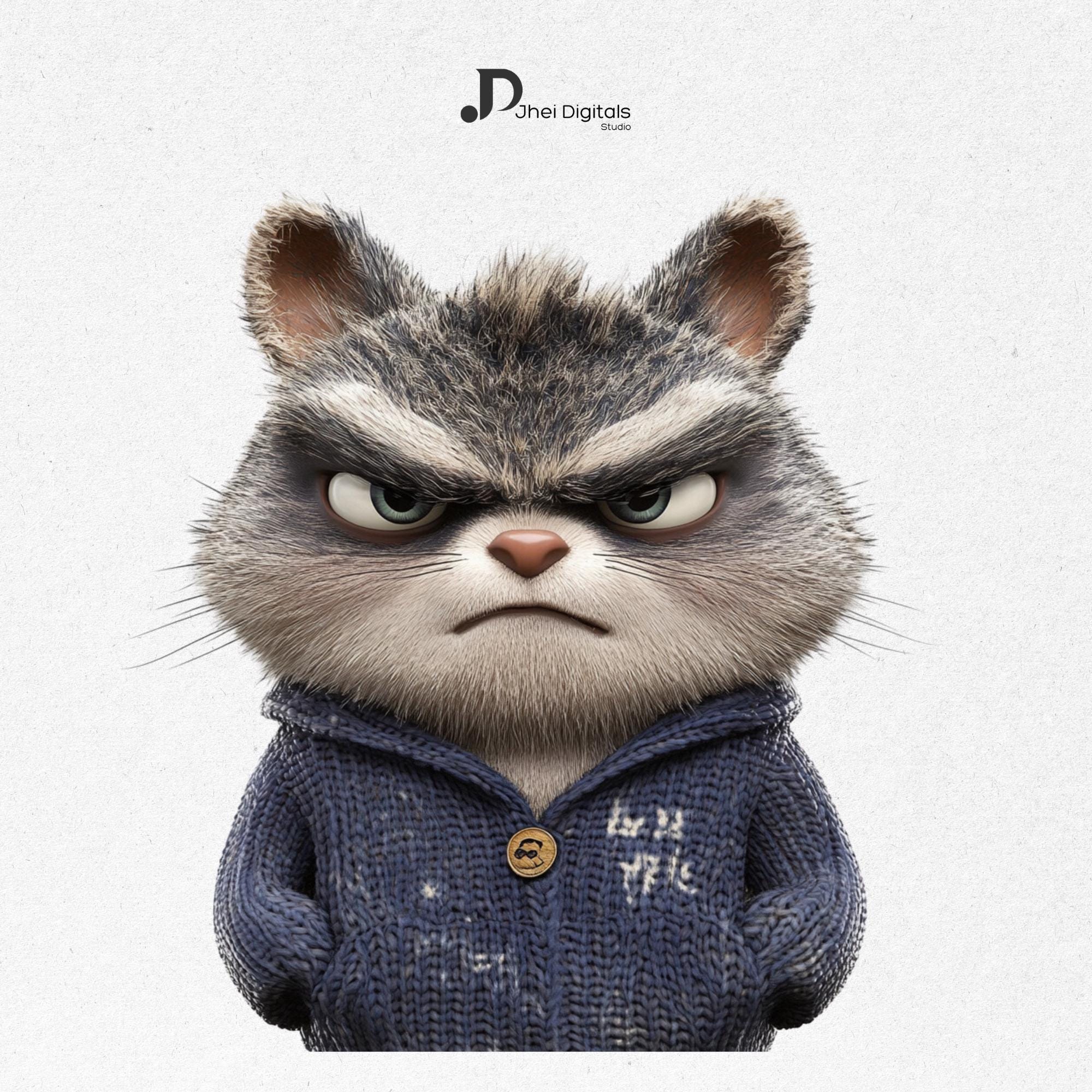 Grumpy Animals Clipart Bundle, Funny Moody Animal PNG Set, Cute Angry ...