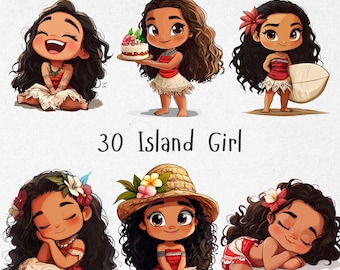 Island Girl Clipart Bundle, Tropical Girl PNG Set, Summer Beach Illustrations, Digital Clipart