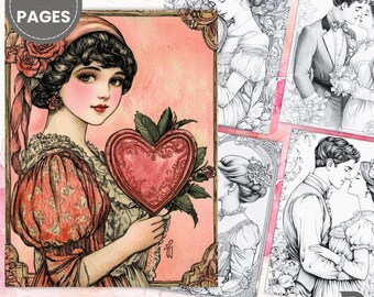 Valentine Coloring – Couple Coloring Page, Coloring Page for Adults, Printable, Instant Download, Digital Product