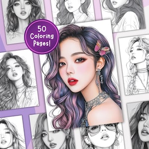 Kpop-Inspired Woman Coloring Page, Digital Download, Printable Sheet, Stress Relief for Teens and Adults