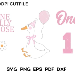 One Silly Goose SVG, First Birthday Cut File, Girl 1st Birthday Party Decor, Coquette Goose Birthday Svg, Silly Goose Birthday Balloon Svg