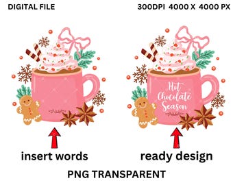Christmas Hot Chocolate Mug Clipart: Winter Cocoa PNG (Digital Download 4000x4000 px)