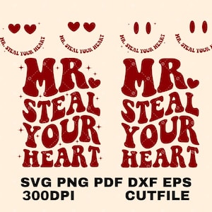 Mr Steal Your Heart SVG, Retro Alla hjärtans dag-tröja (digital nedladdning)