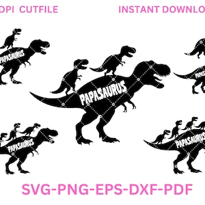 Papasaurus Svg PNG, Arquivo de Corte de Dinossauro Pai para Cricut e Silhouette, Dia dos Pais Svg | Papasaurus T-Rex com Bebês Dinossauros | Download Digital