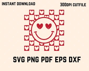 Retro Smiley Heart Face SVG, Valentine's Day Cut File (Digital Download)