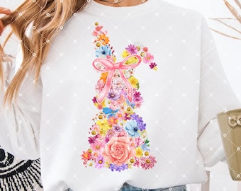 Watercolor Floral Easter Bunny PNG, Spring Clipart (Digital Download)