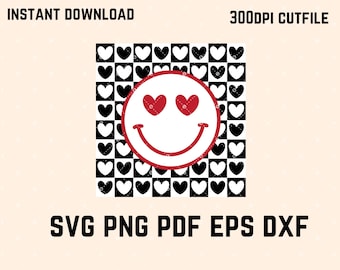 Retro Smiley Face Heart Eyes Valentine SVG, Cricut Silhouette Cut File (Digital Download)