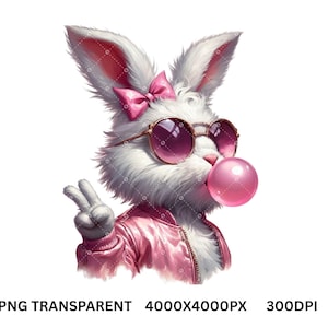 Retro påskhare PNG – Bubble Gum Clipart, Trendig kanin (digital nedladdning)