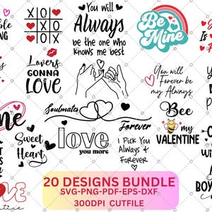 Valentinstag SVG Bundle, 20 Designs für Cricut Silhouette, Valentinstag PNG Bundle, Liebe, XOXO, Herz, Cricut Datei, kommerzielle Nutzung