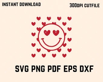 Retro Smiley Valentine's Day SVG, Heart Face Cut File (Digital Download)